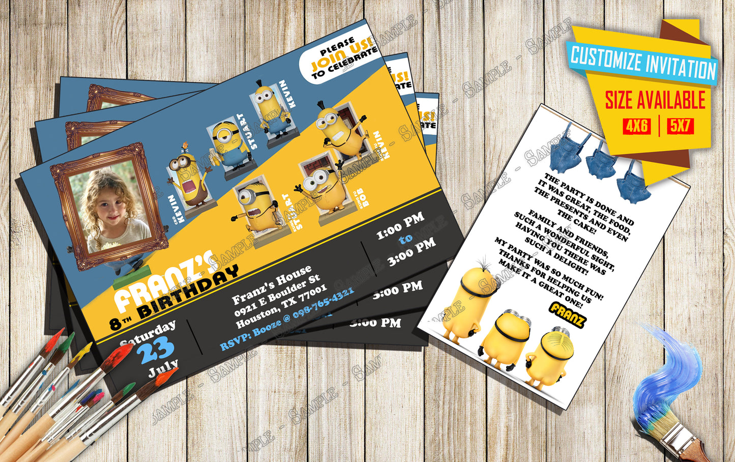 A Minions Rise of Gru - with photo - Birthday Invitation D5