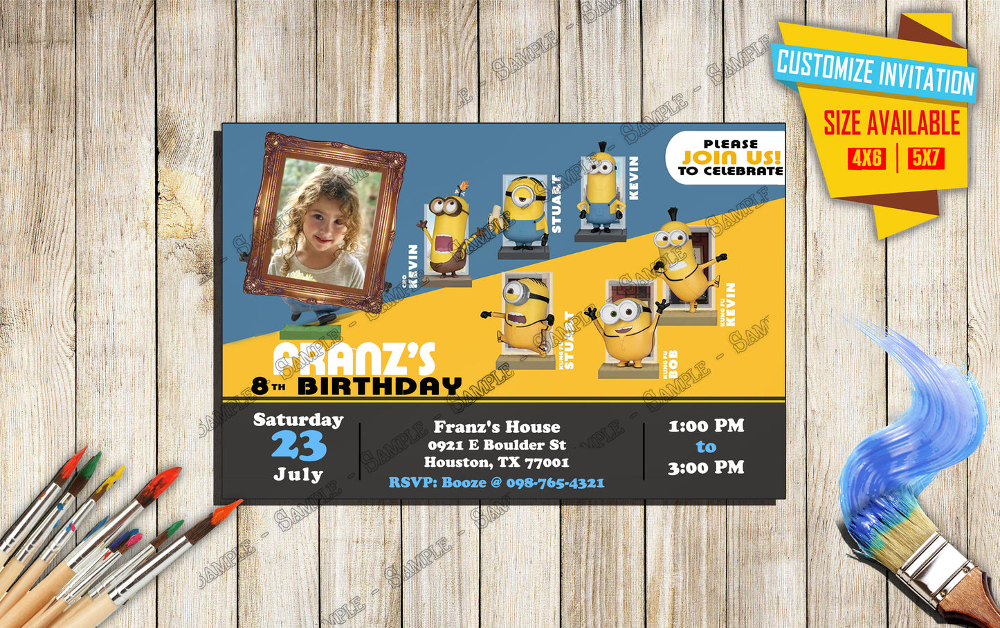 A Minions Rise of Gru - with photo - Birthday Invitation D5