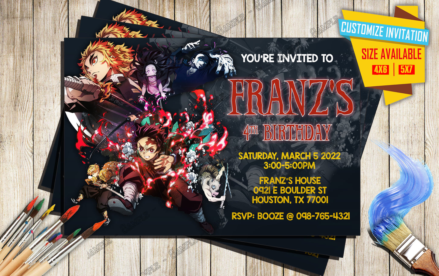 Anime Birthday Invite -  Demon Slayer D1