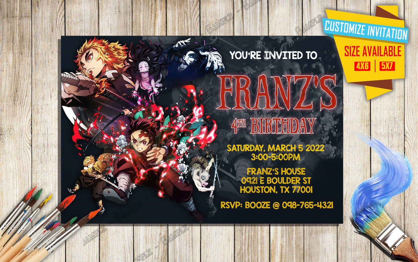 Anime Birthday Invite -  Demon Slayer D1