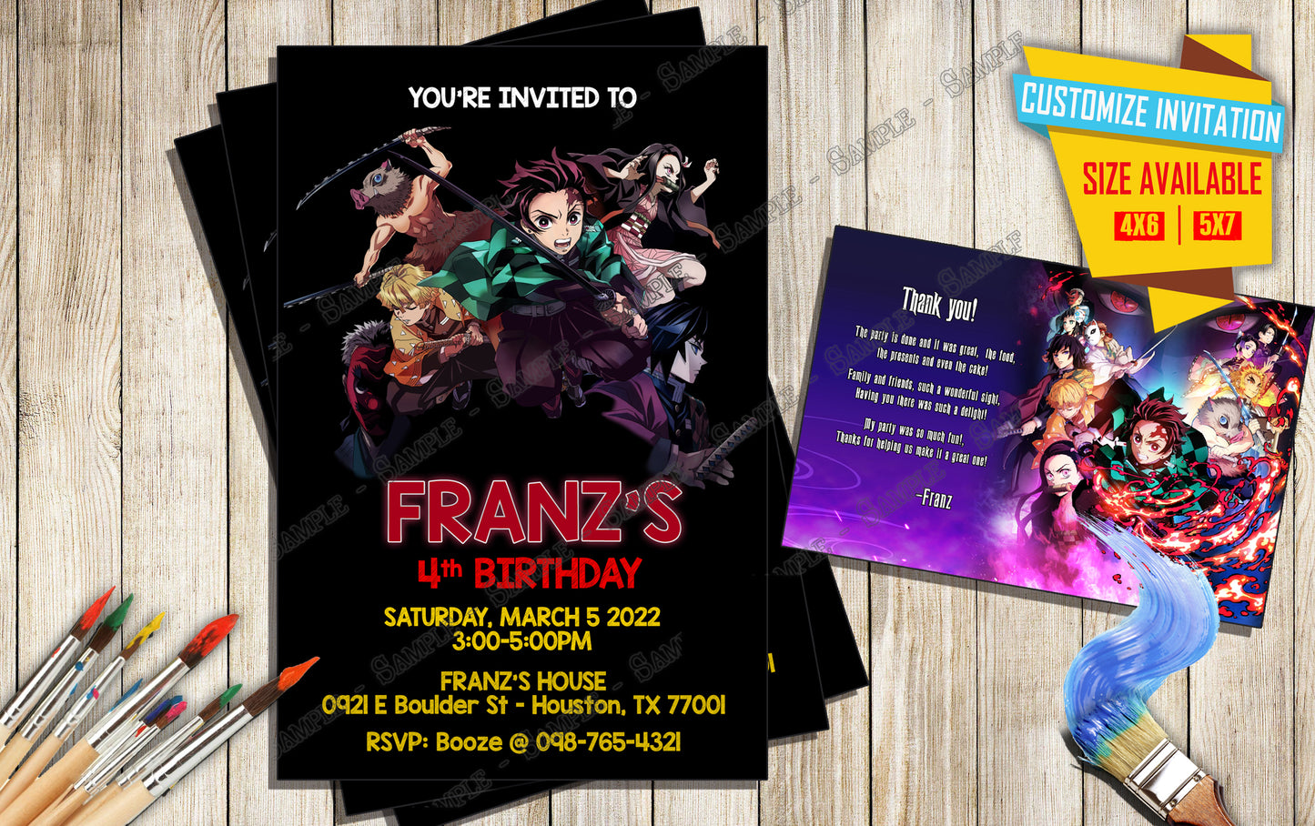 Anime Birthday Invite -  Demon Slayer D2