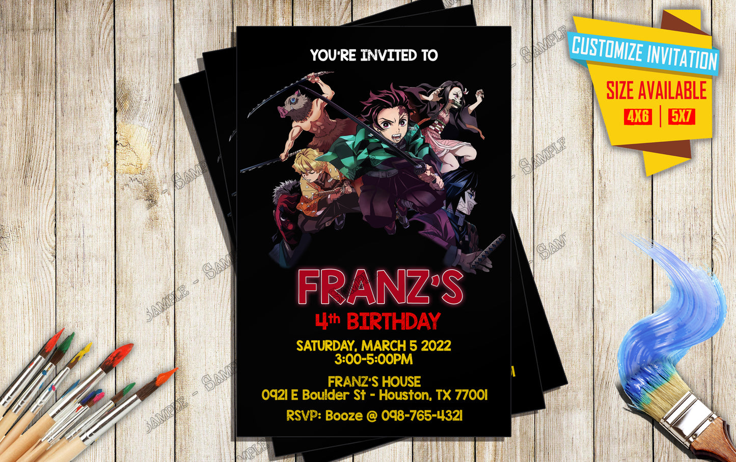 Anime Birthday Invite -  Demon Slayer D2