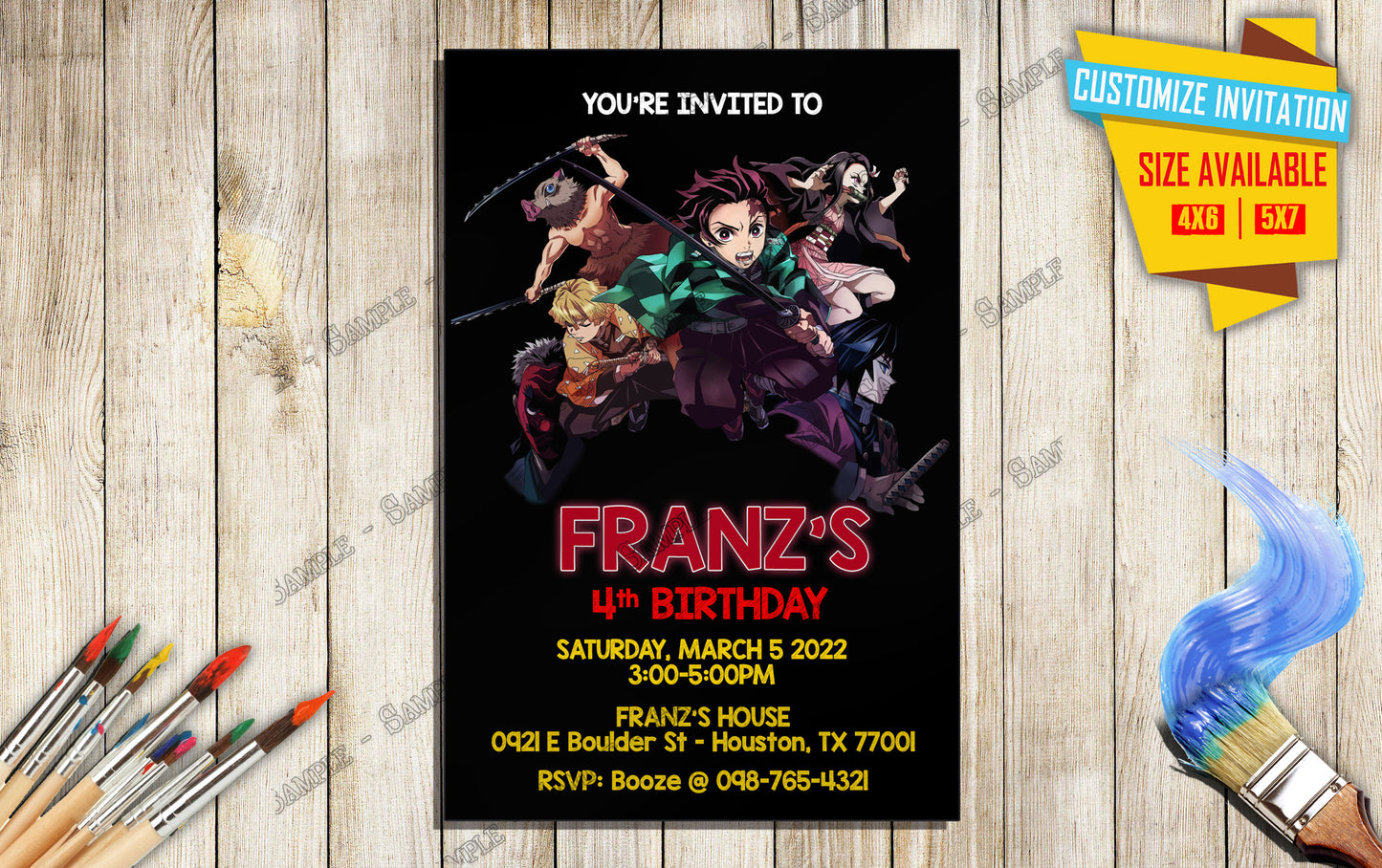 Anime Birthday Invite -  Demon Slayer D2