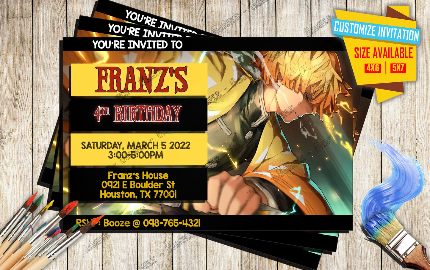 Anime Birthday Invite -  Demon Slayer D3