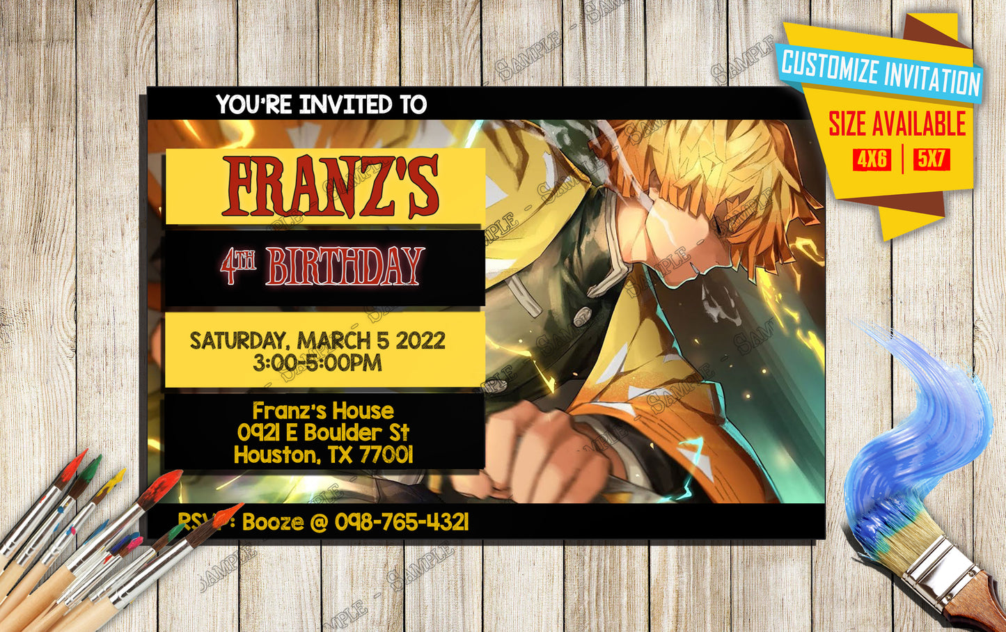 Anime Birthday Invite -  Demon Slayer D3