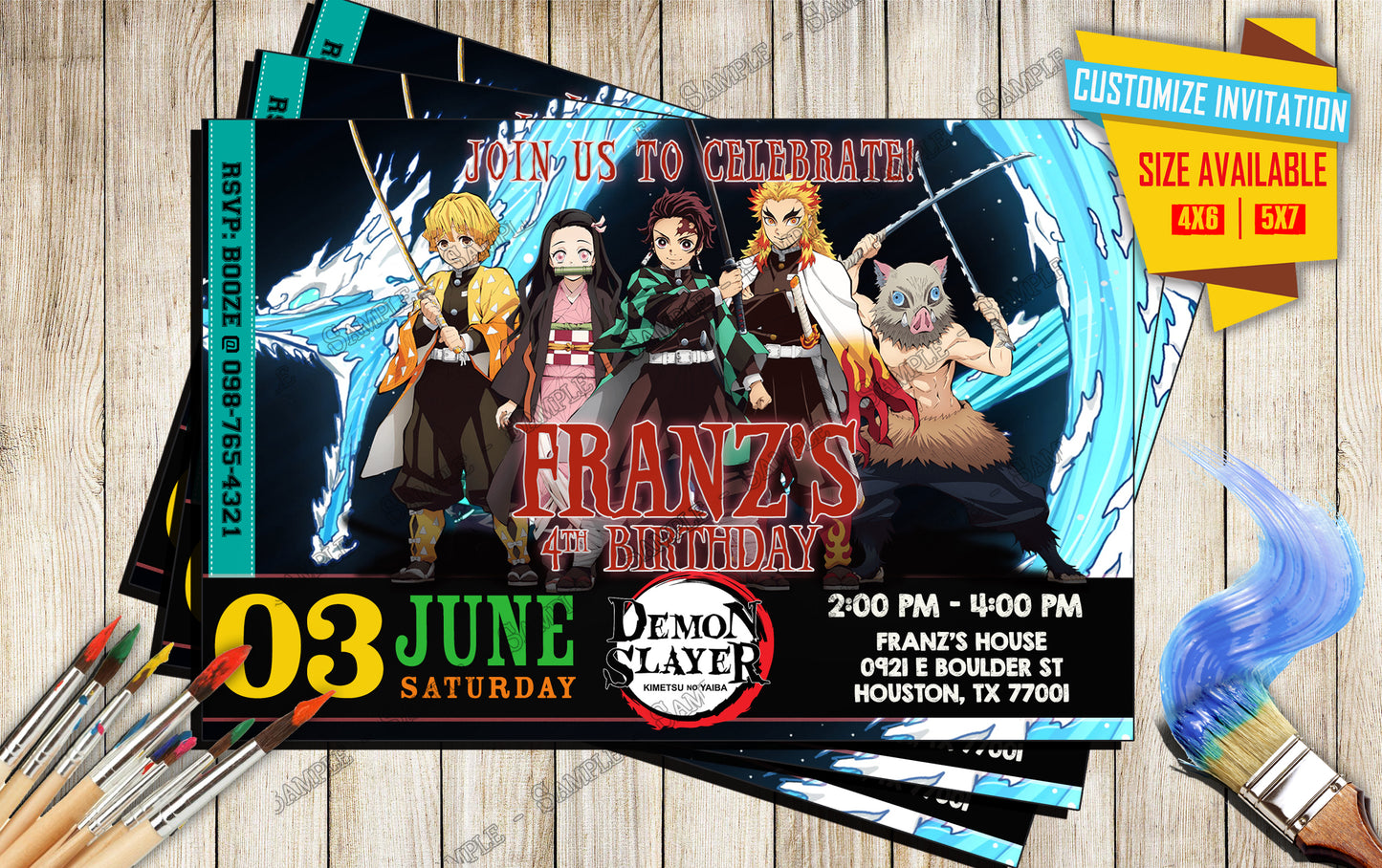 Anime Birthday Invite -  Demon Slayer D5