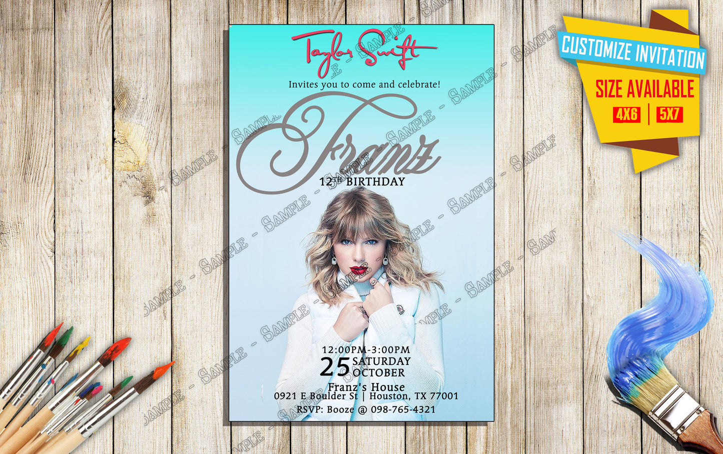 Taylor Swift - Birthday Invitation V1