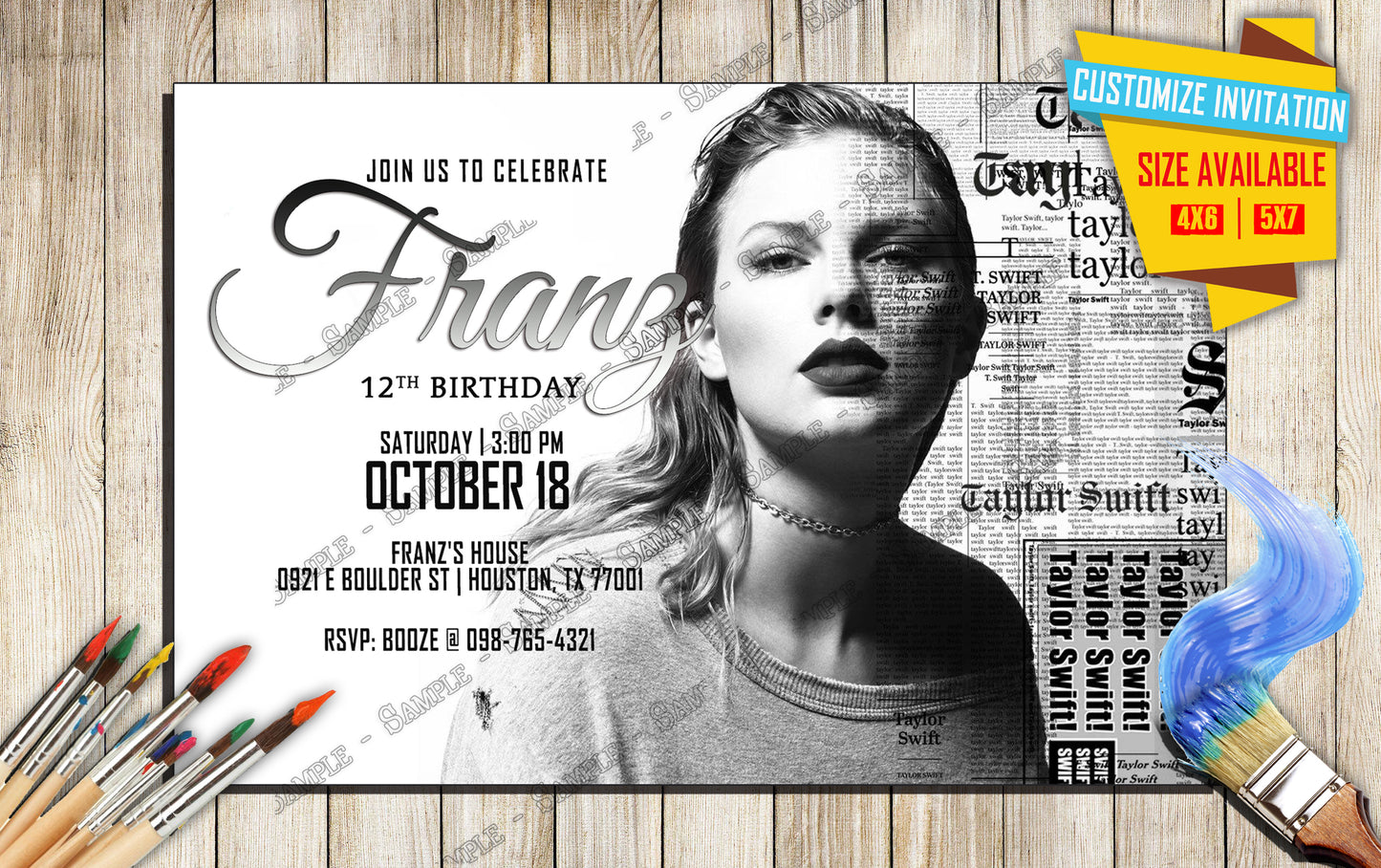 Taylor Swift - Birthday Invitation V4