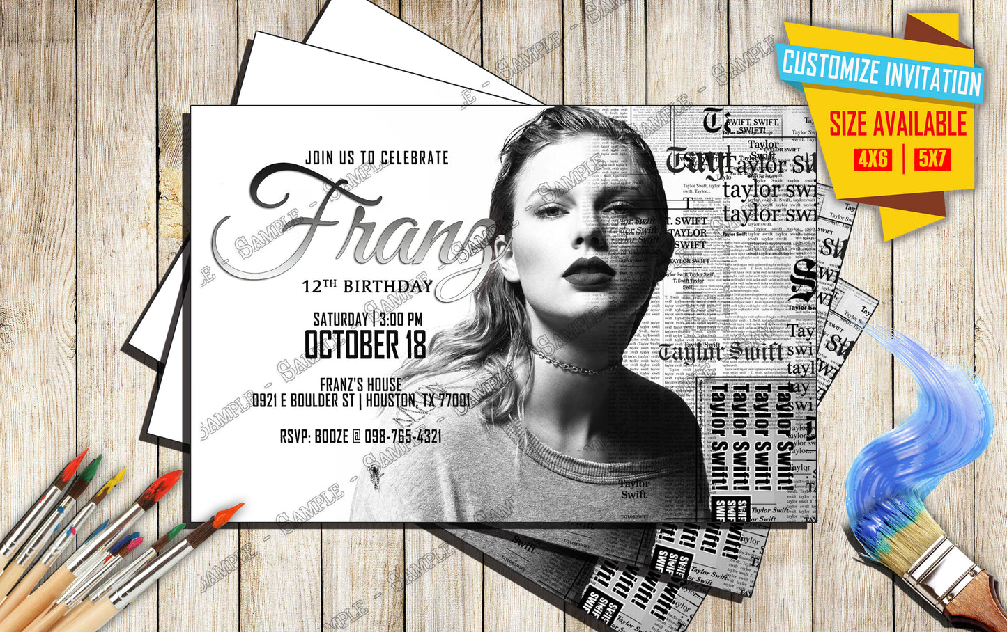 Taylor Swift - Birthday Invitation V4