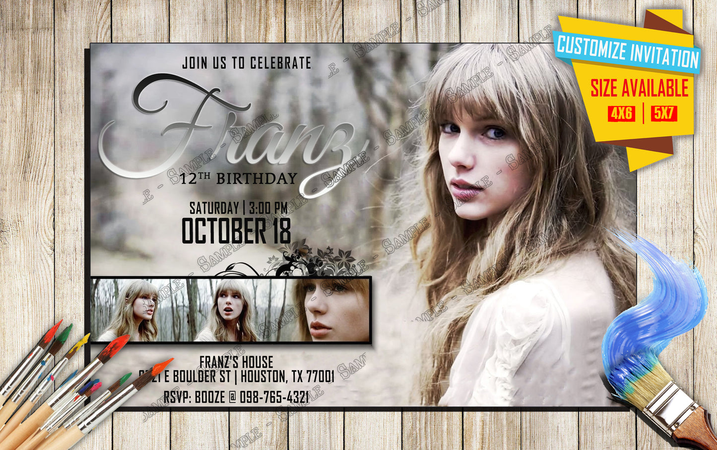 Taylor Swift - Birthday Invitation V5