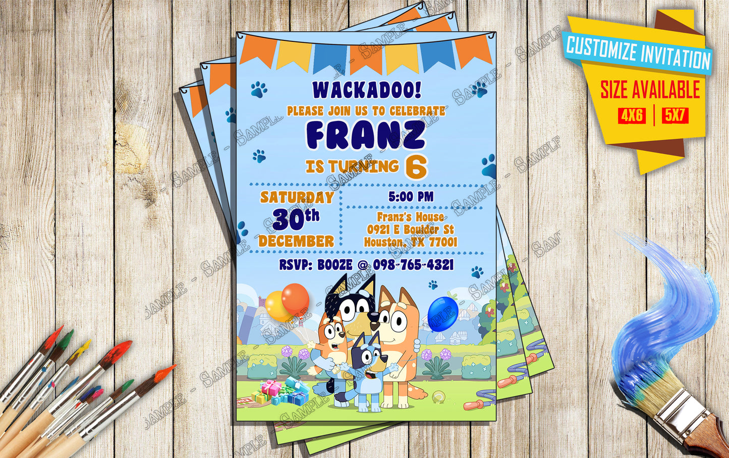 Bluey - Wackadoo Birthday Party - Invitation V1