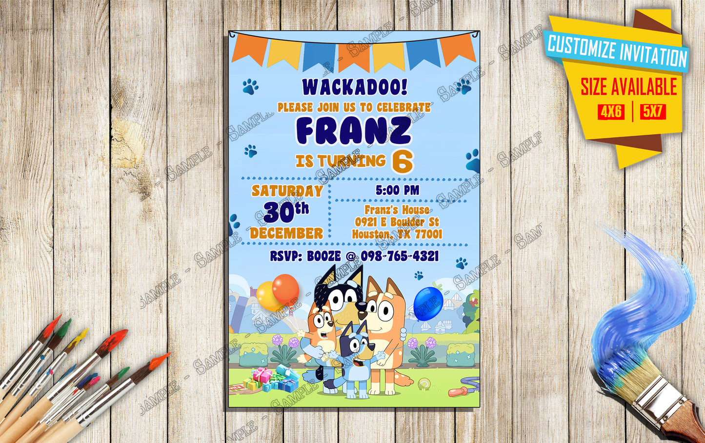 Bluey - Wackadoo Birthday Party - Invitation V1