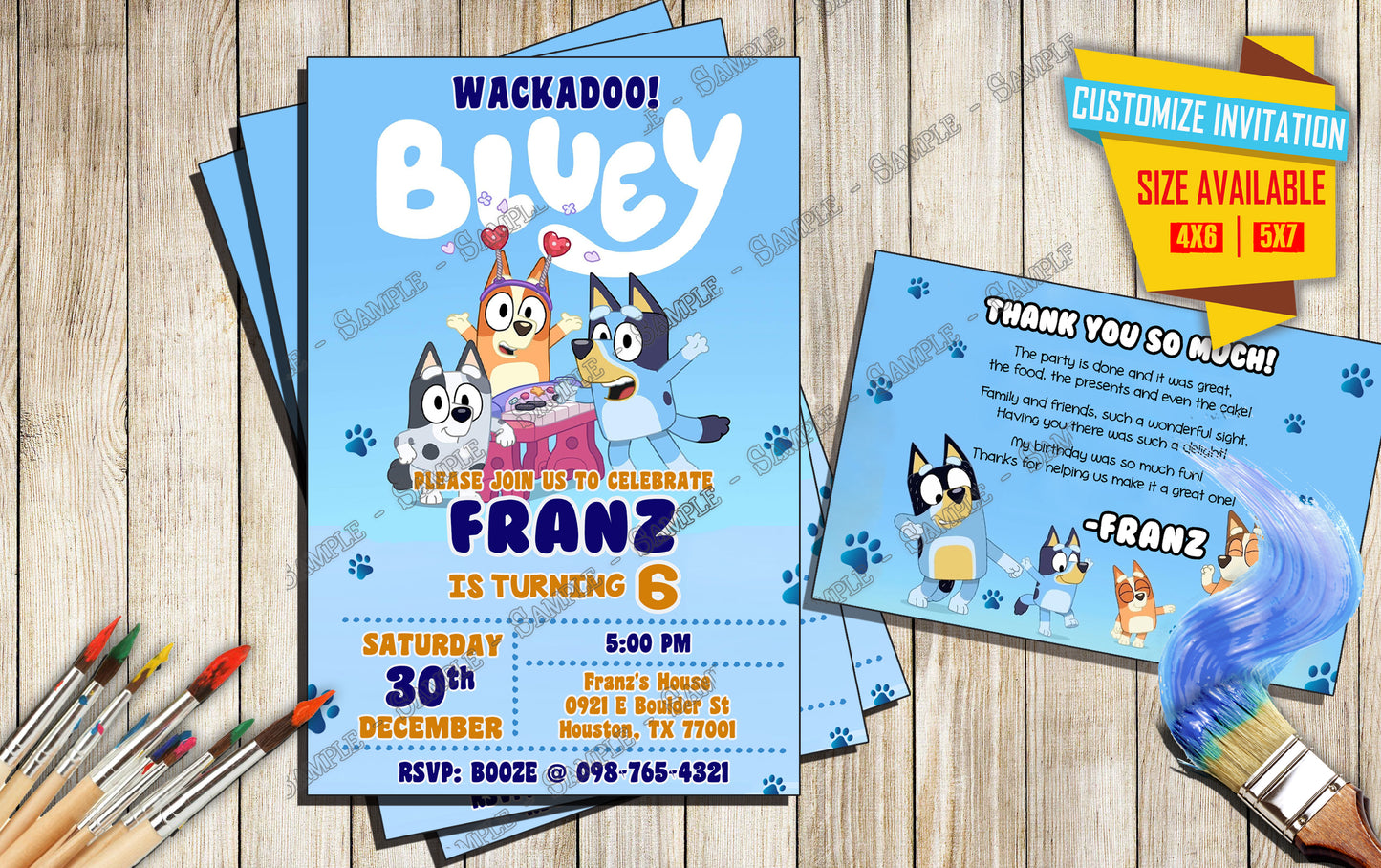 Bluey - Wackadoo Birthday Party - Invitation V3