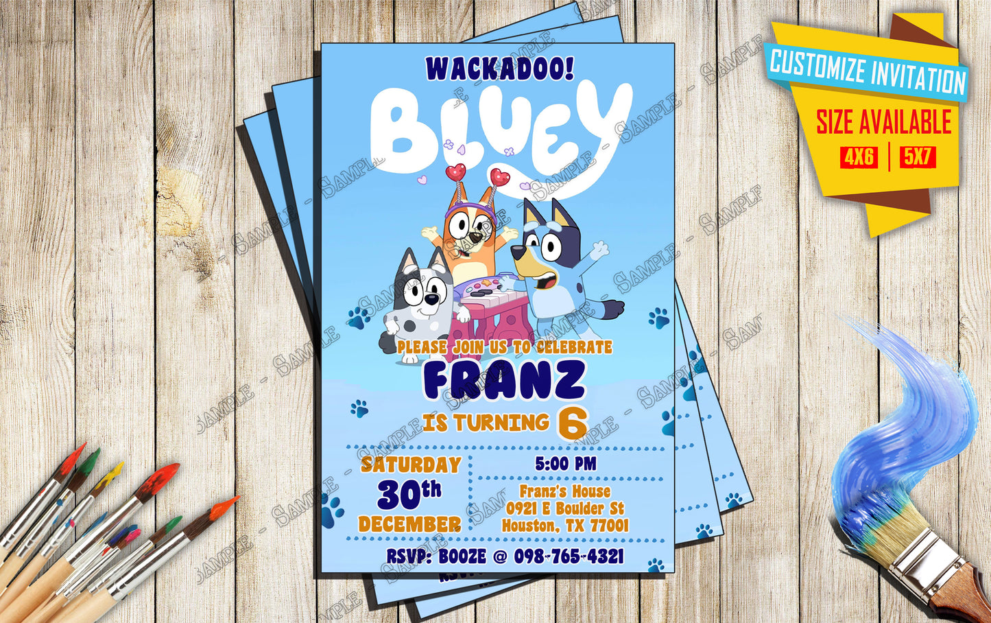 Bluey - Wackadoo Birthday Party - Invitation V3