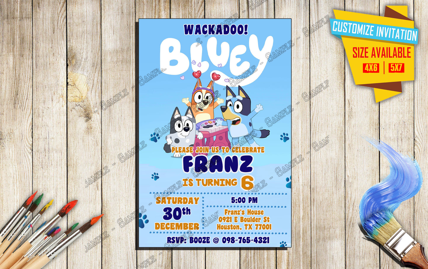 Bluey - Wackadoo Birthday Party - Invitation V3