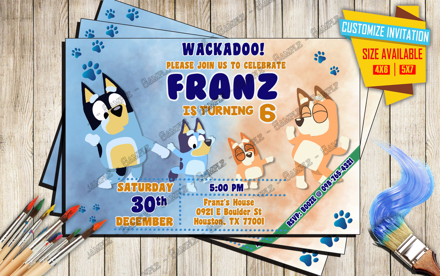 Bluey - Wackadoo Birthday Party - Invitation V4