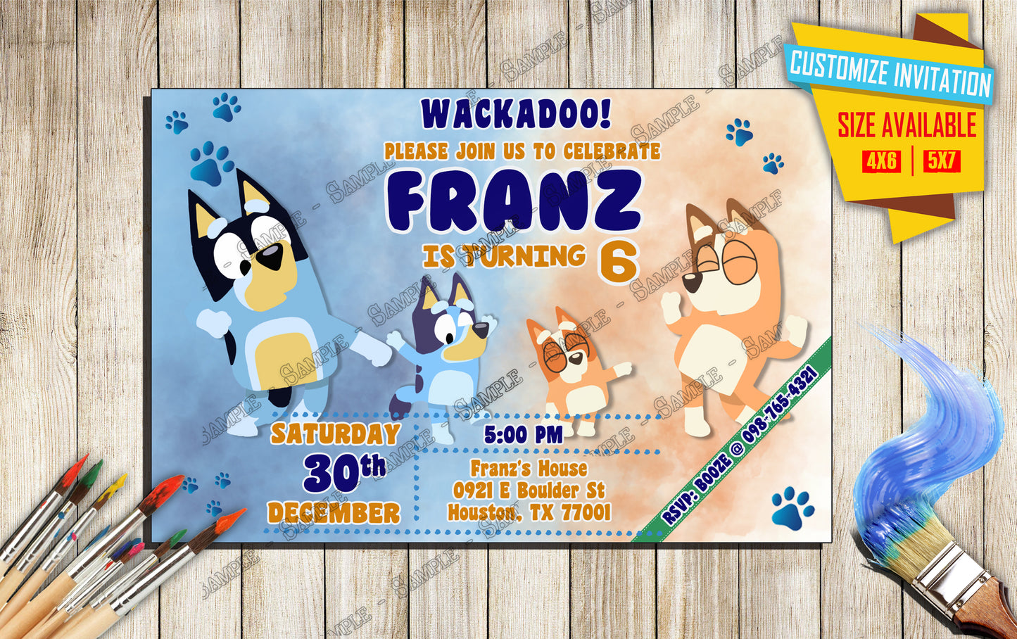 Bluey - Wackadoo Birthday Party - Invitation V4