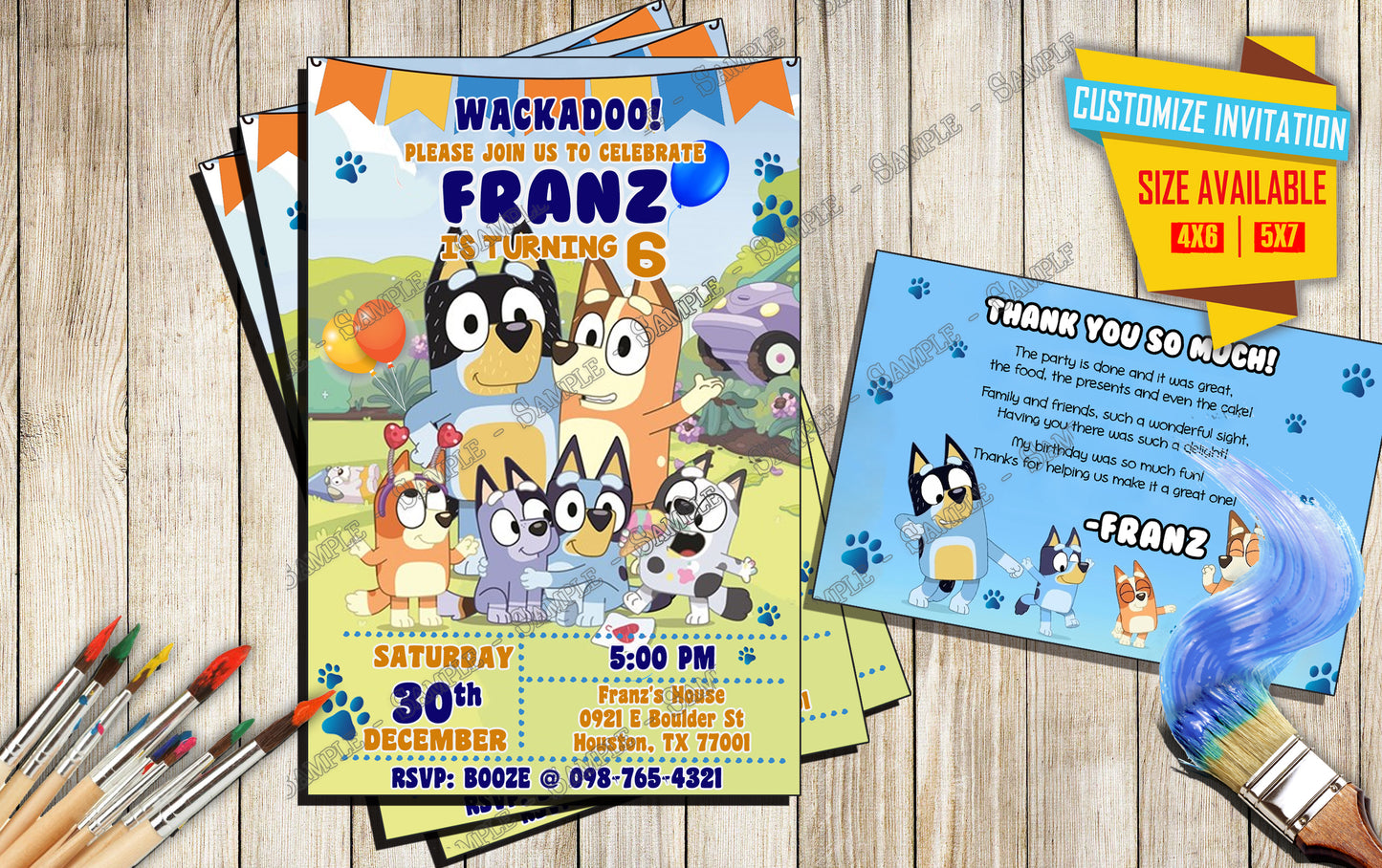 Bluey - Wackadoo Birthday Party - Invitation V5