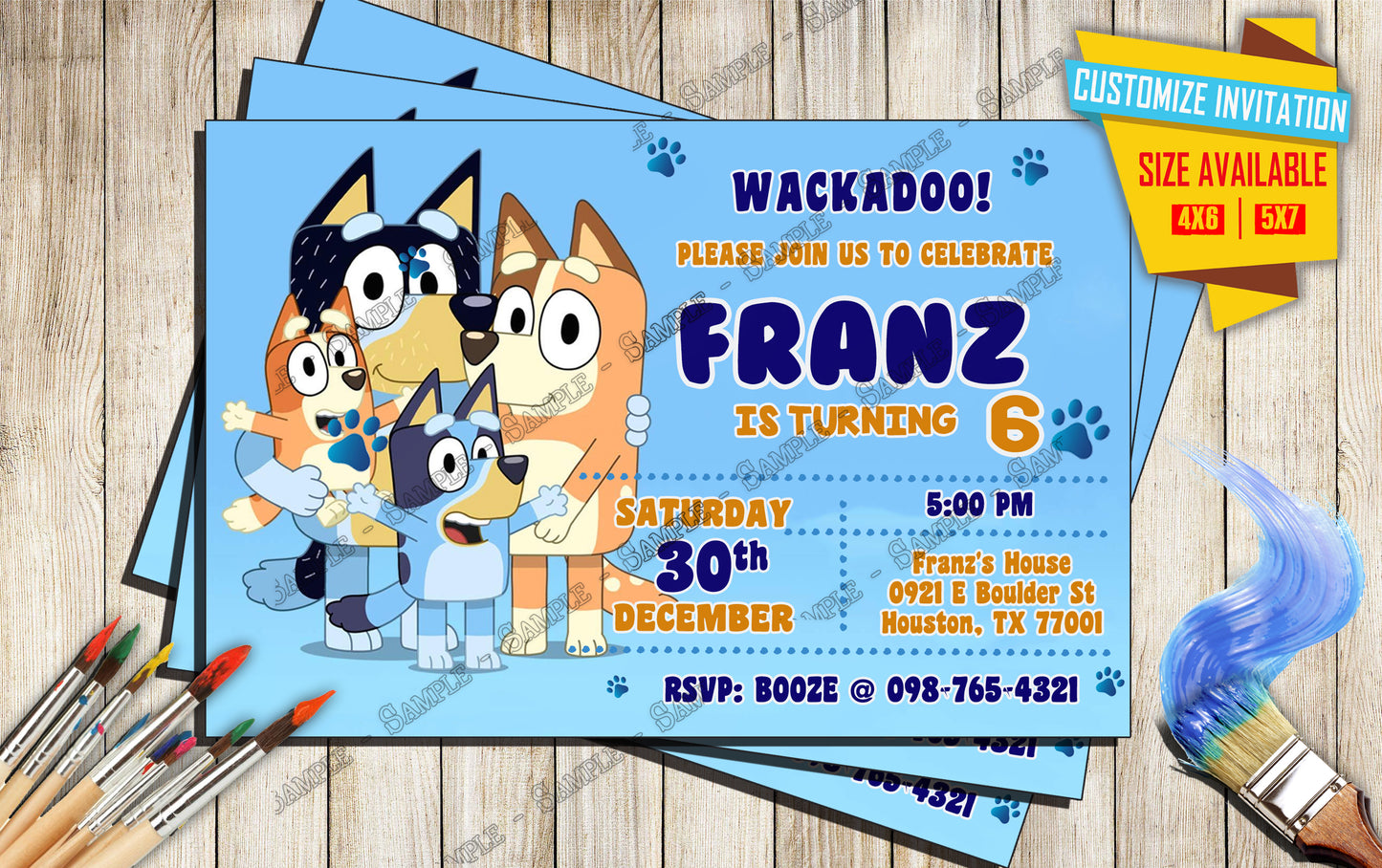 Bluey - Wackadoo Birthday Party - Invitation v2