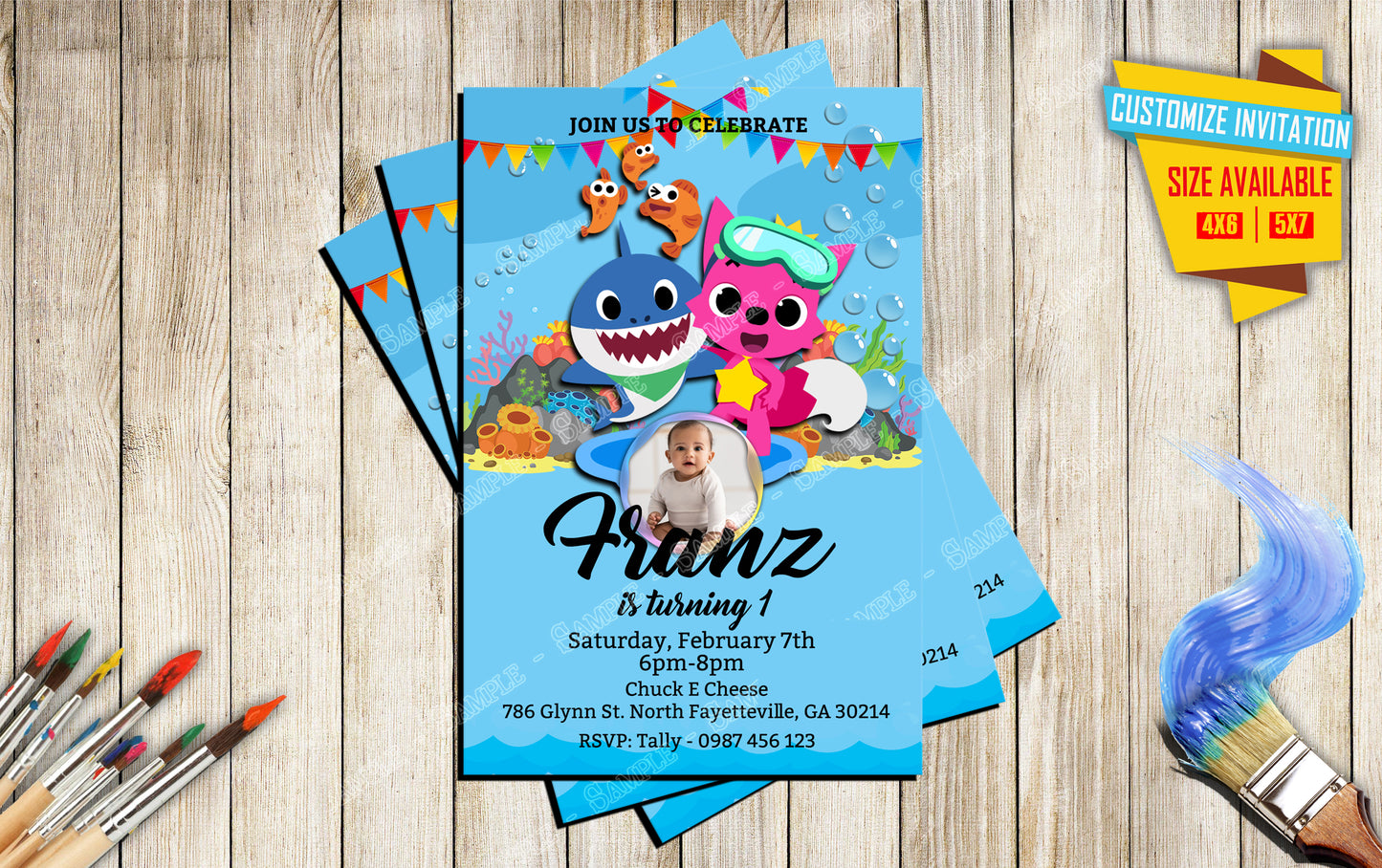 Baby Shark - Birthday Invitation D5