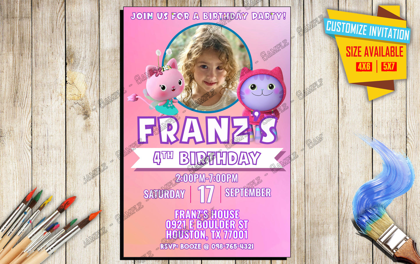 Gabby s Dollhouse -Birthday Invitation A3