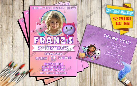 Gabby s Dollhouse -Birthday Invitation A3