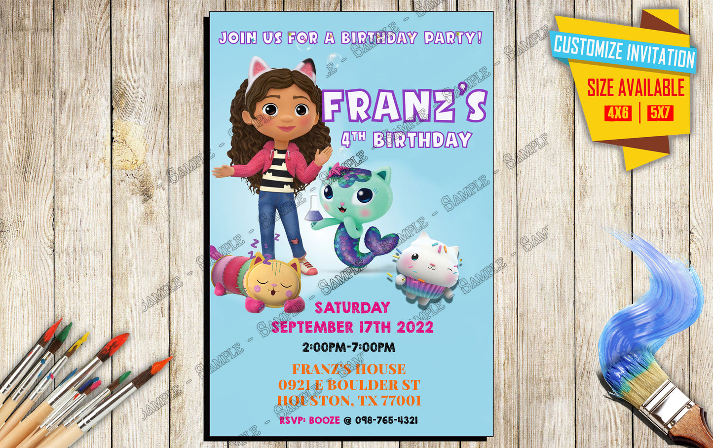 Gabby s Dollhouse -Birthday Invitation A4