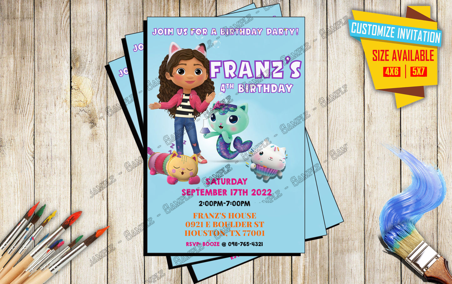 Gabby s Dollhouse -Birthday Invitation A4