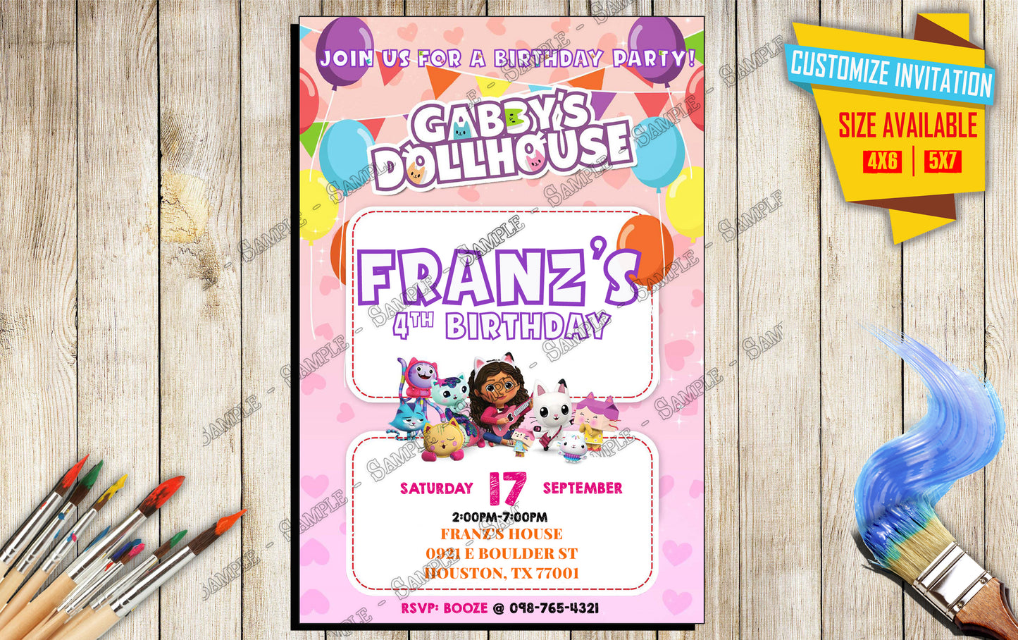 Gabby s Dollhouse -Birthday Invitation A5