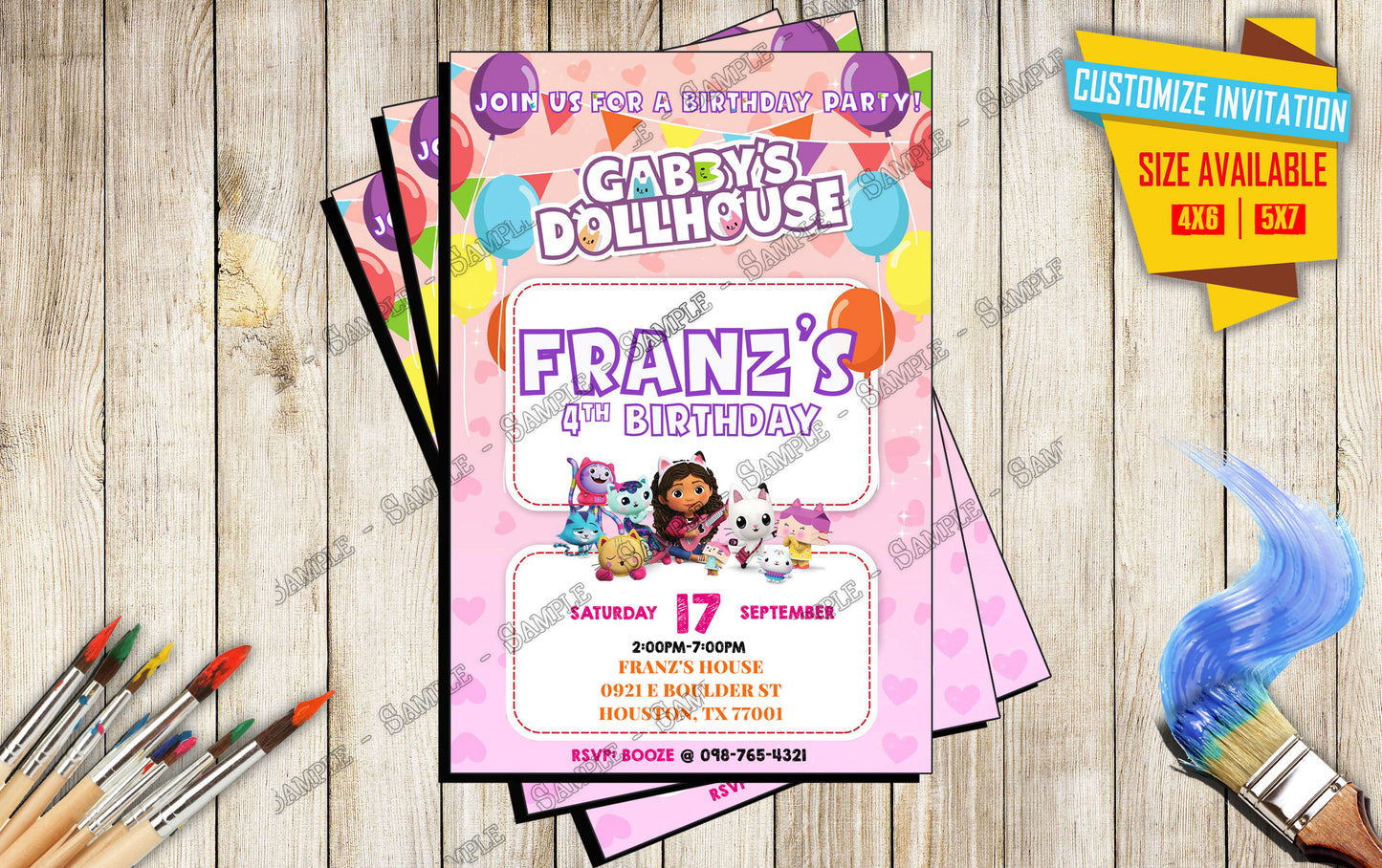 Gabby s Dollhouse -Birthday Invitation A5