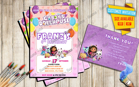 Gabby s Dollhouse -Birthday Invitation A5