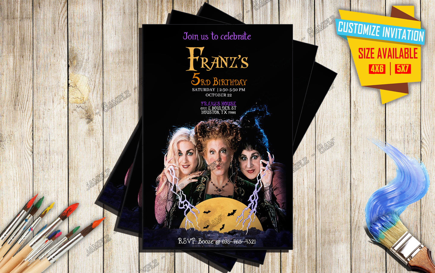 Hocus Pocus Movie Birthday invitation V1