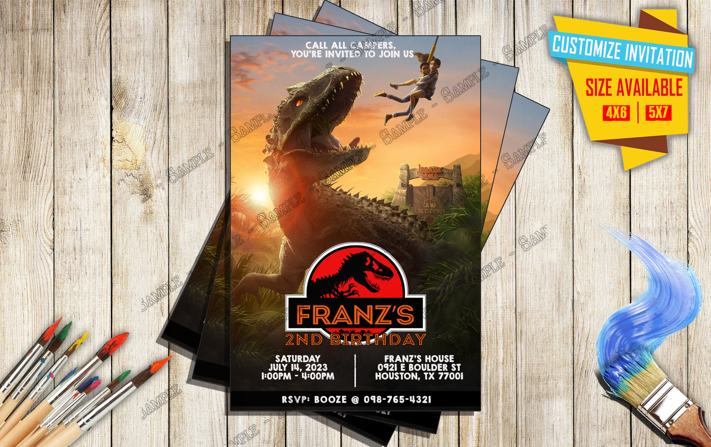 Jurassic World Camp Cretaceous - Birthday Invitation D4