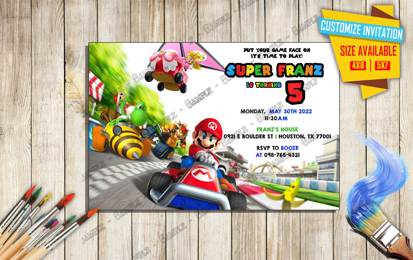 Mario & Luigi - Mario Kart - Birthday Invitation