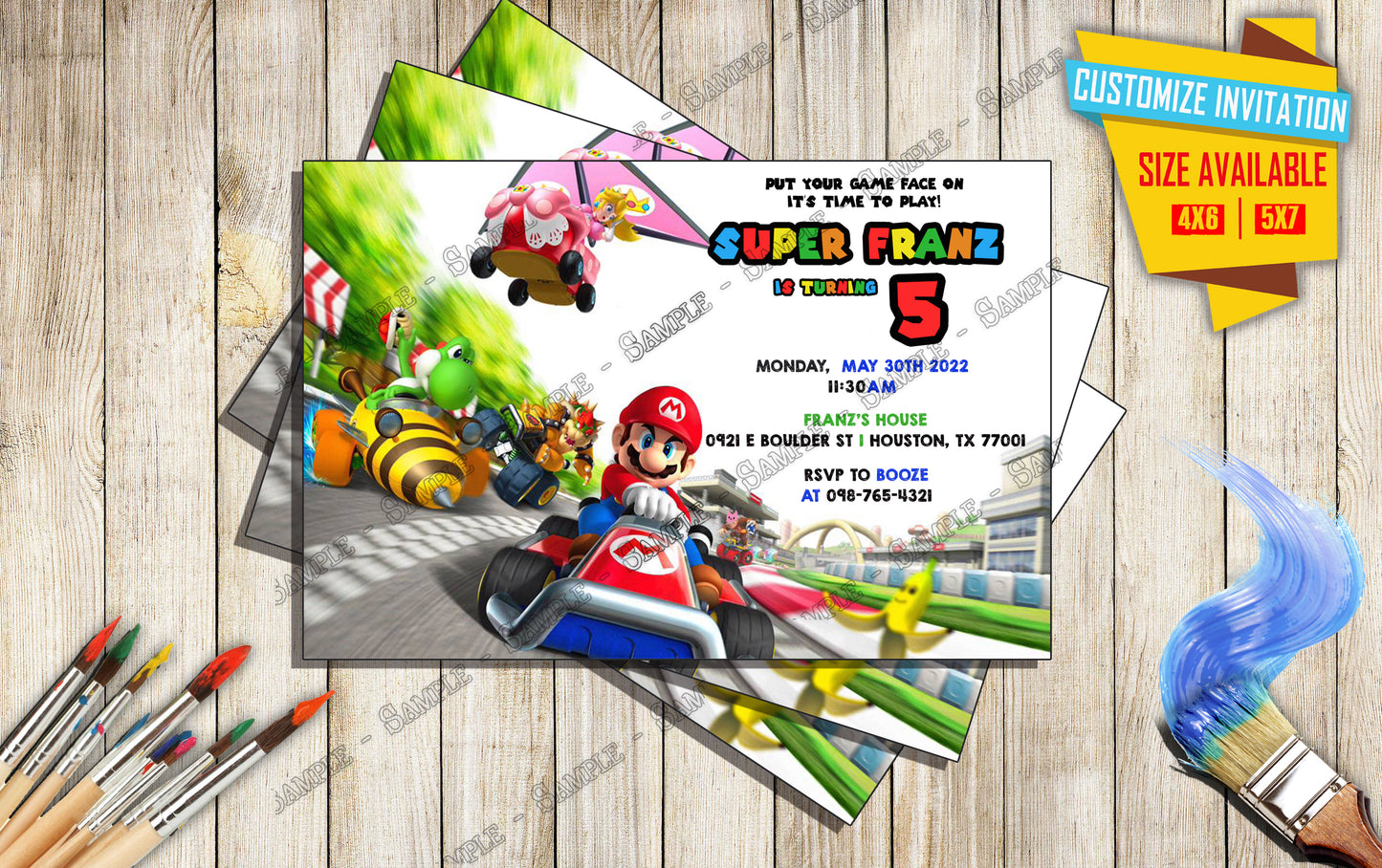 Mario & Luigi - Mario Kart - Birthday Invitation