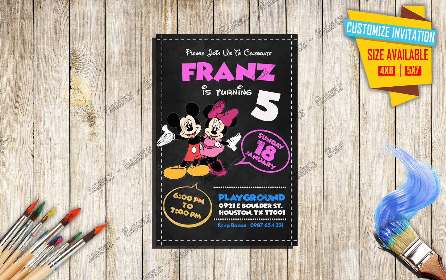 Mickey and Minnie Mouse - Birthday Invitation V2