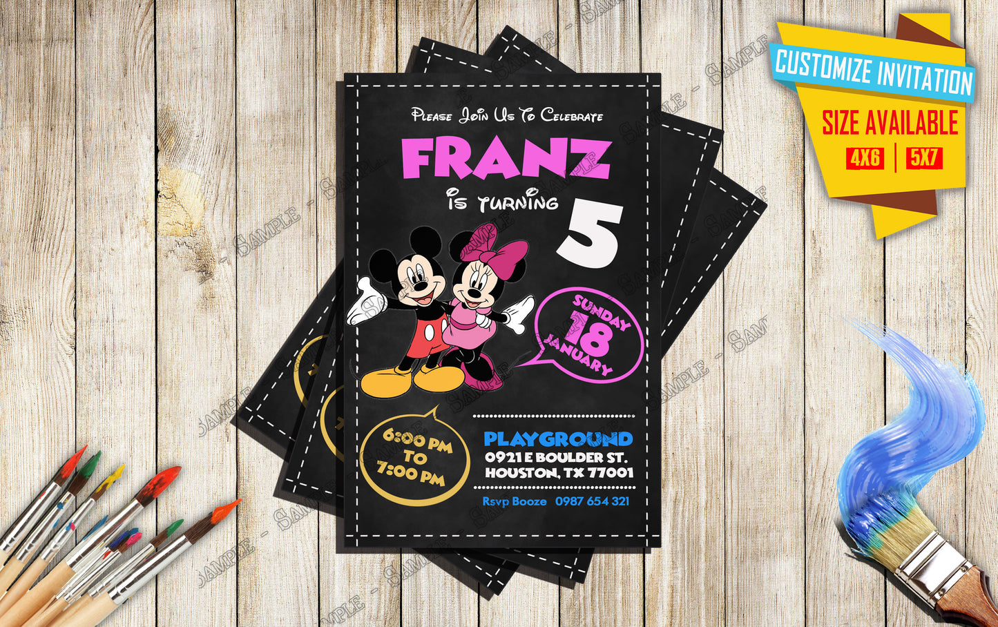 Mickey and Minnie Mouse - Birthday Invitation V2