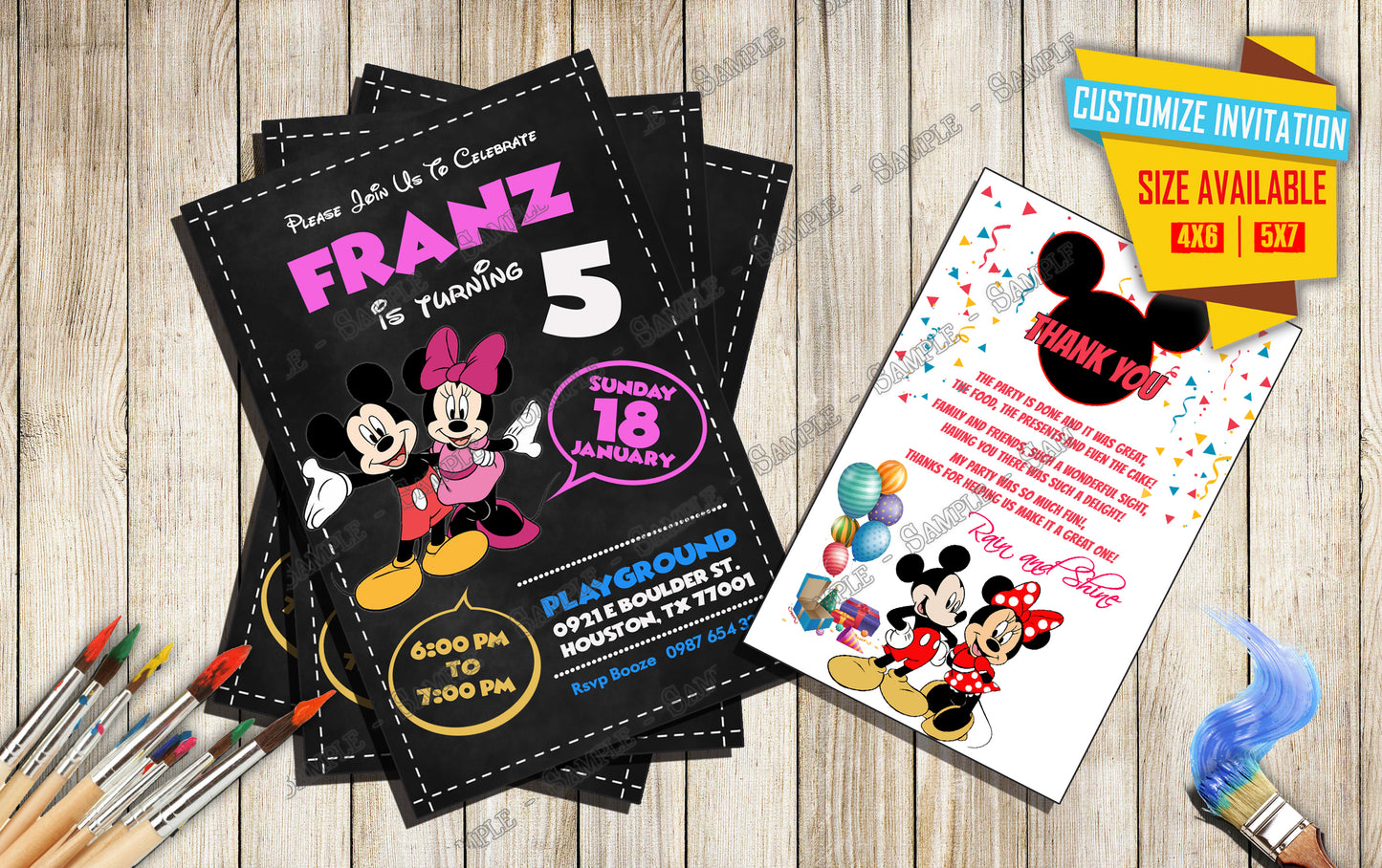 Mickey and Minnie Mouse - Birthday Invitation V2