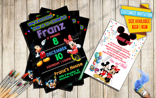 Mickey and Minnie Mouse - Birthday Invitation V3