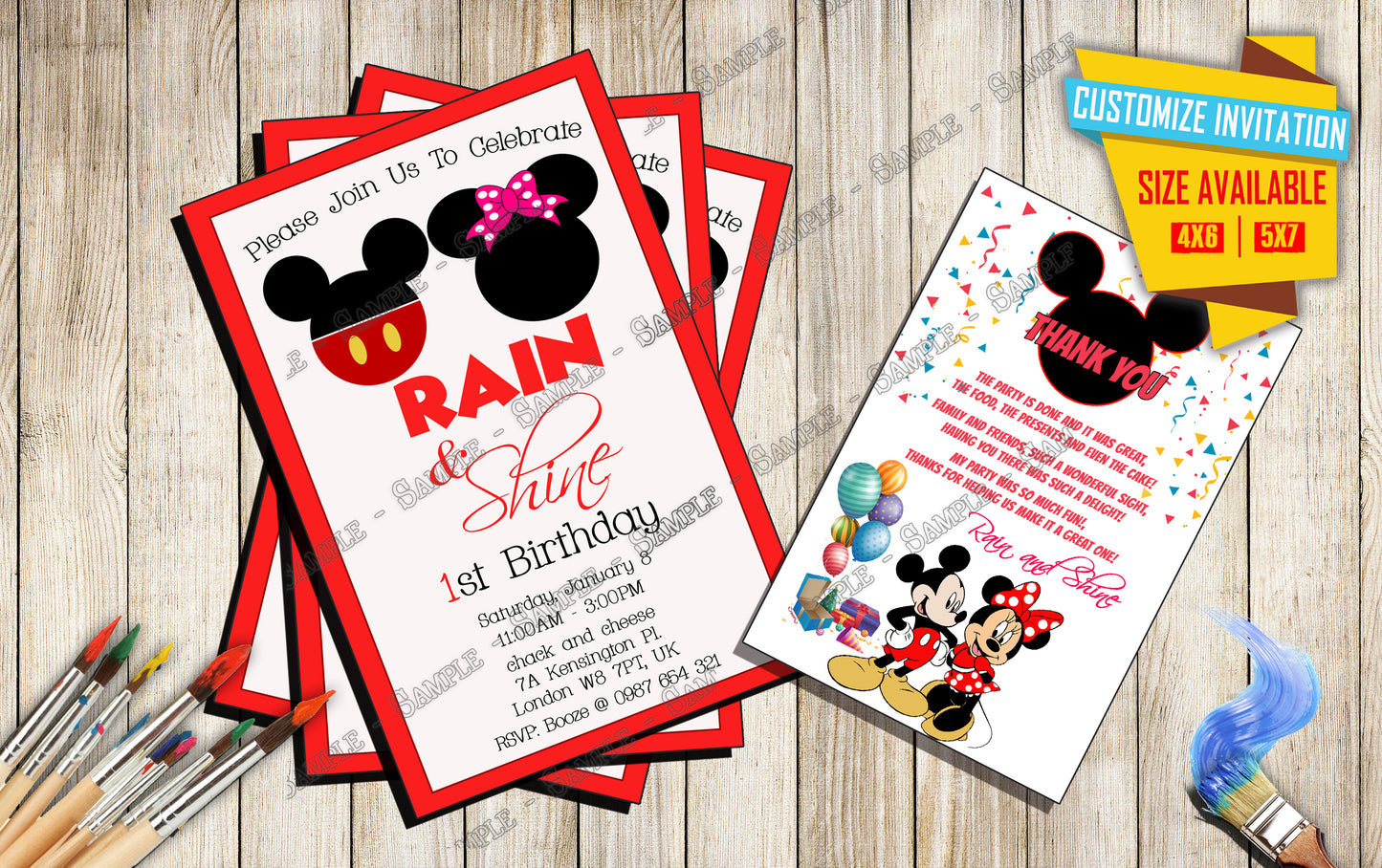 Mickey and Minnie Mouse - Birthday Invitation V4