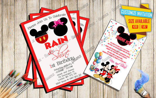 Mickey and Minnie Mouse - Birthday Invitation V4