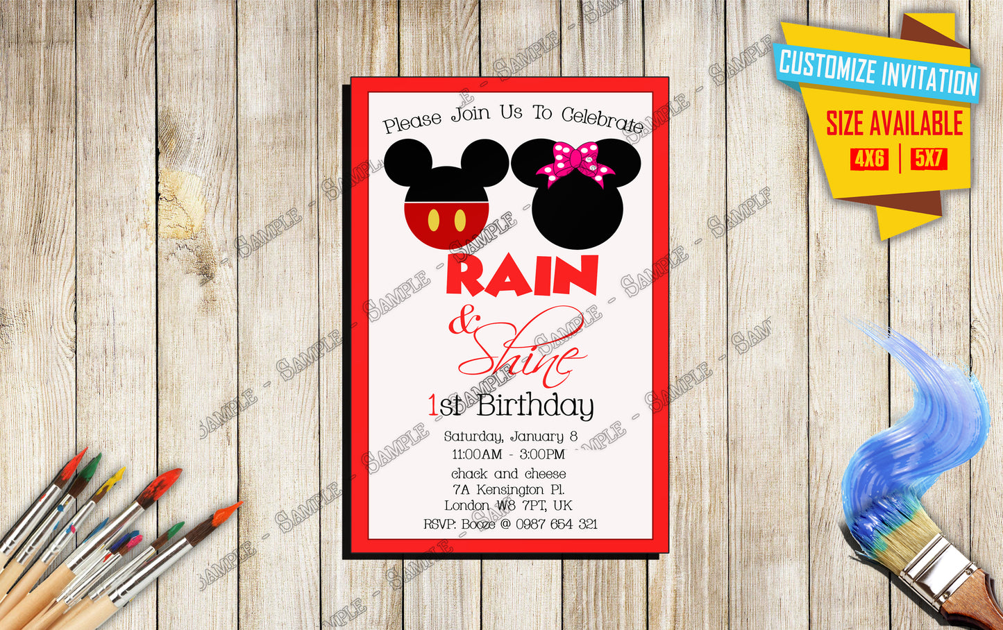 Mickey and Minnie Mouse - Birthday Invitation V4