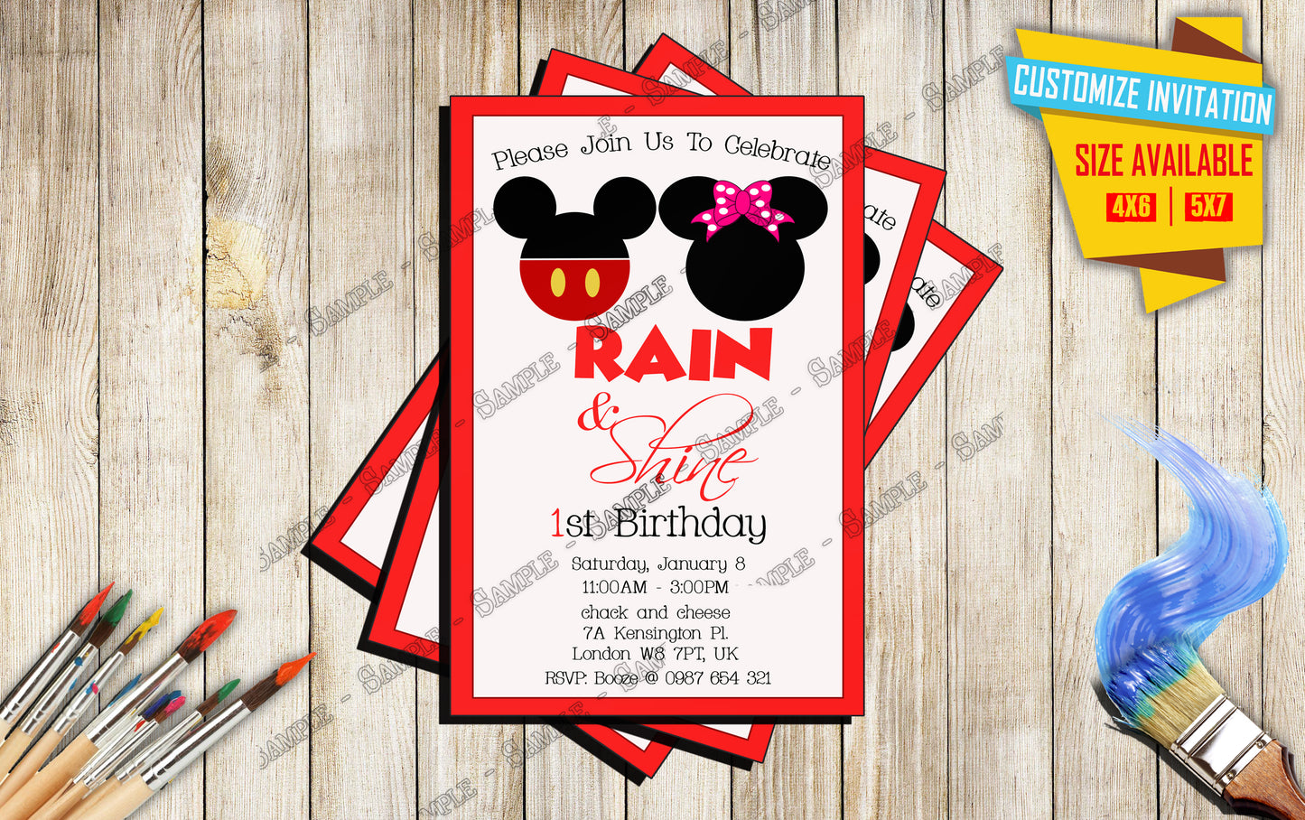 Mickey and Minnie Mouse - Birthday Invitation V4