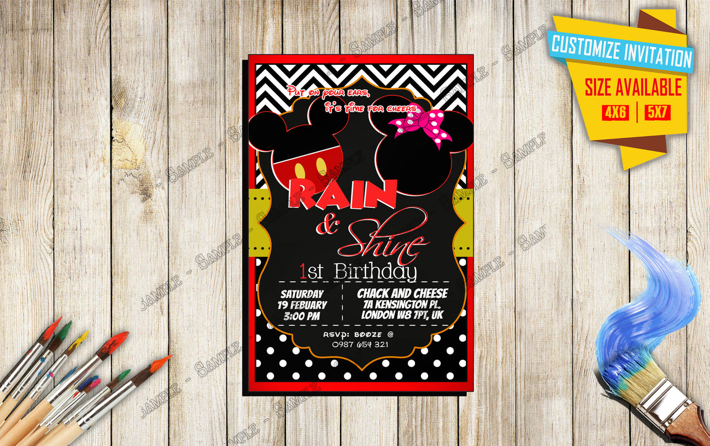 Mickey and Minnie Mouse - Birthday Invitation V5