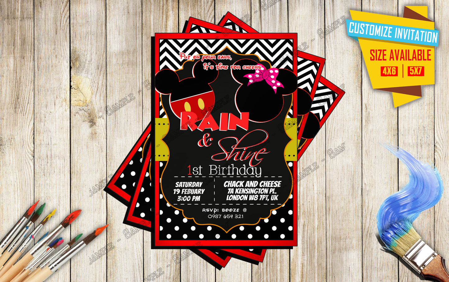 Mickey and Minnie Mouse - Birthday Invitation V5