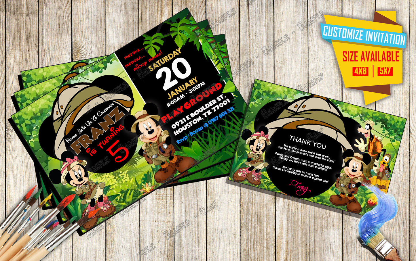 Mickey and friends Safari Birthday Invitation V1