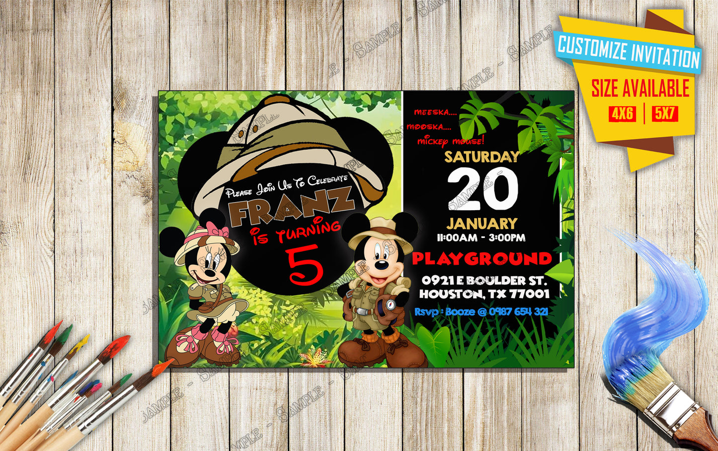 Mickey and friends Safari Birthday Invitation V1