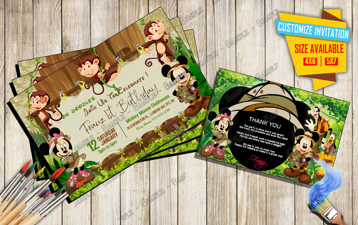 Mickey and friends Safari Birthday Invitation V2