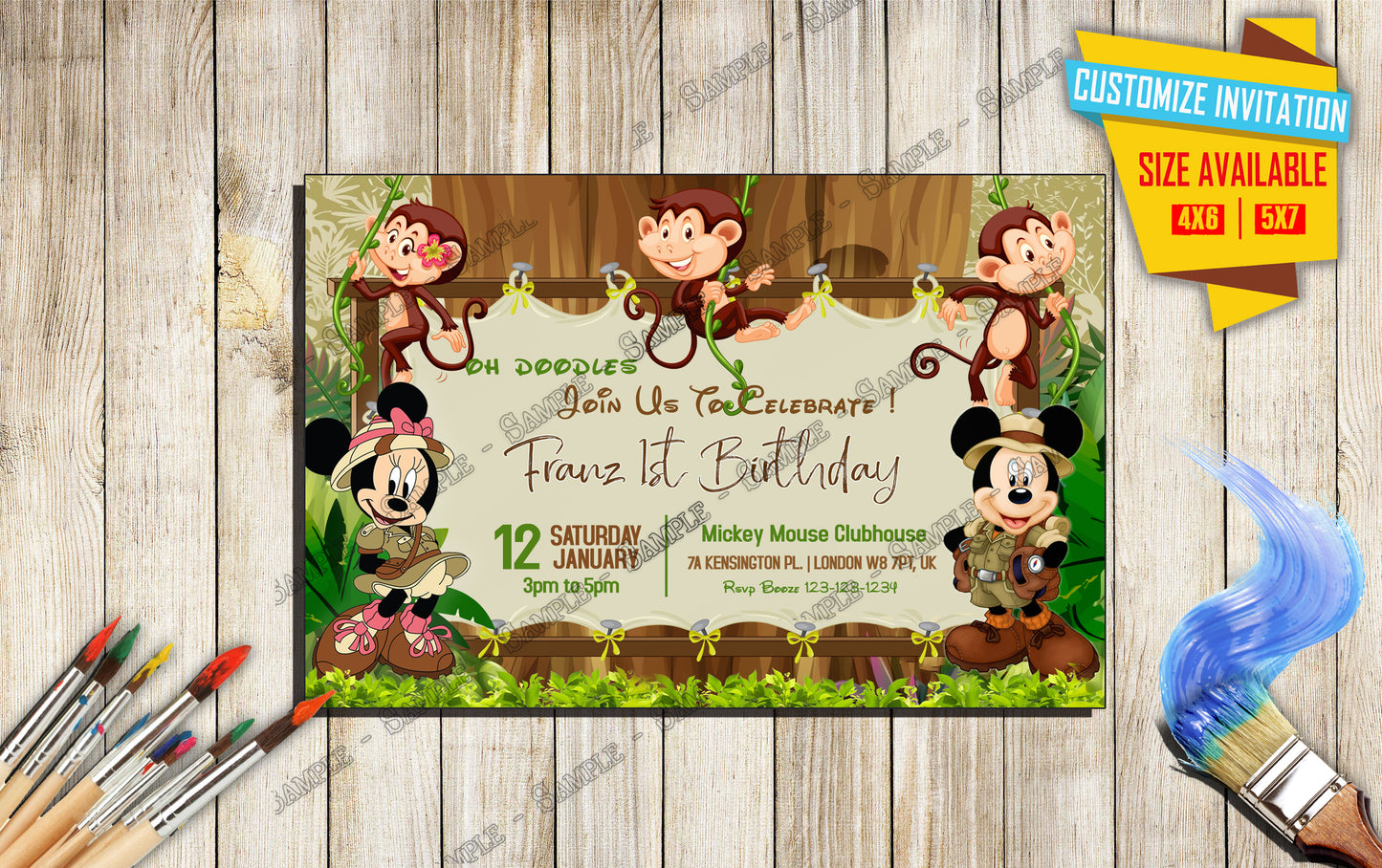 Mickey and friends Safari Birthday Invitation V2