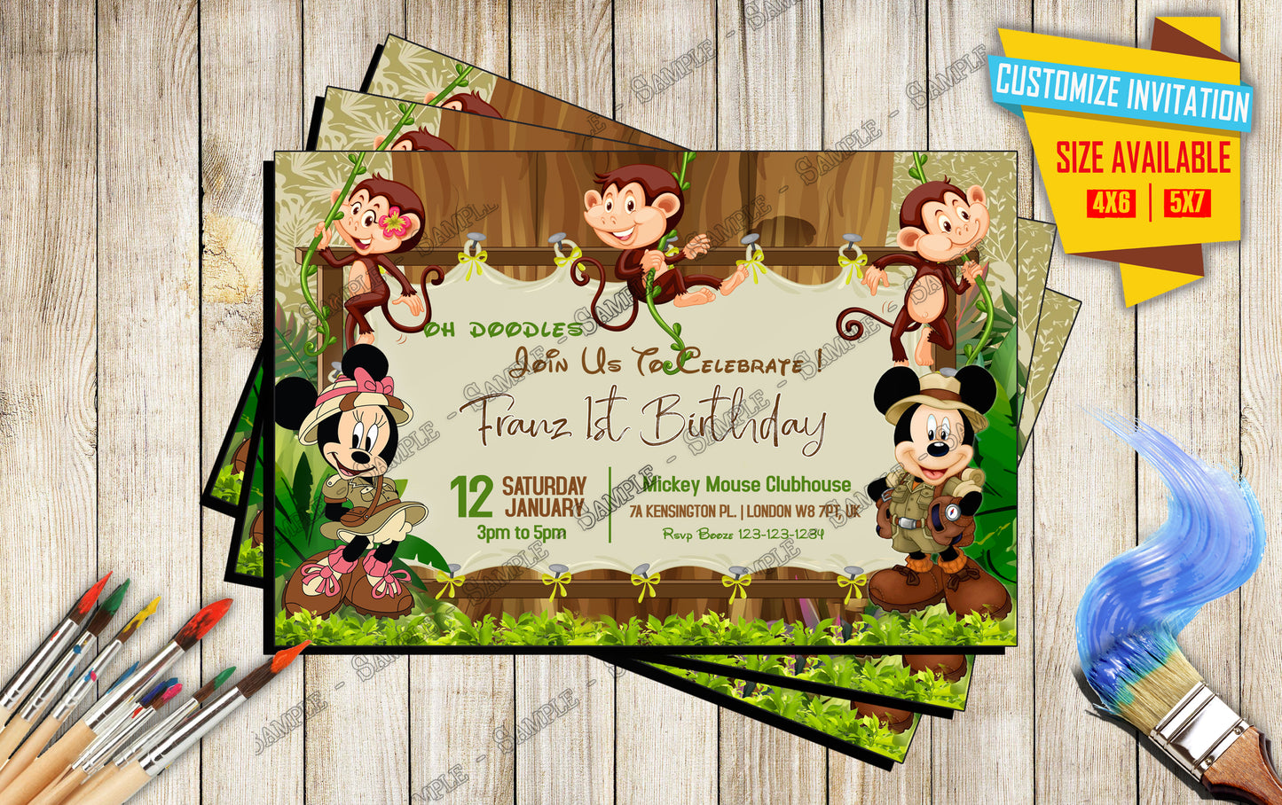 Mickey and friends Safari Birthday Invitation V2